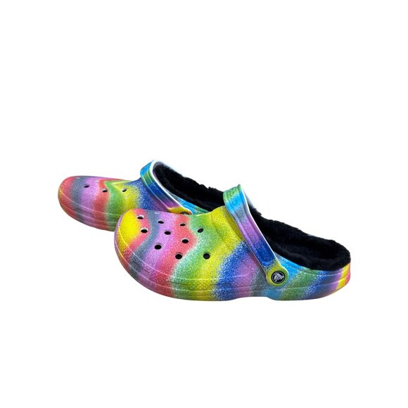 Crocs Rainbow Tie-Dye Fur Lined Clogs slip on shoes size 12 SKU8127 - Picture 3 of 9